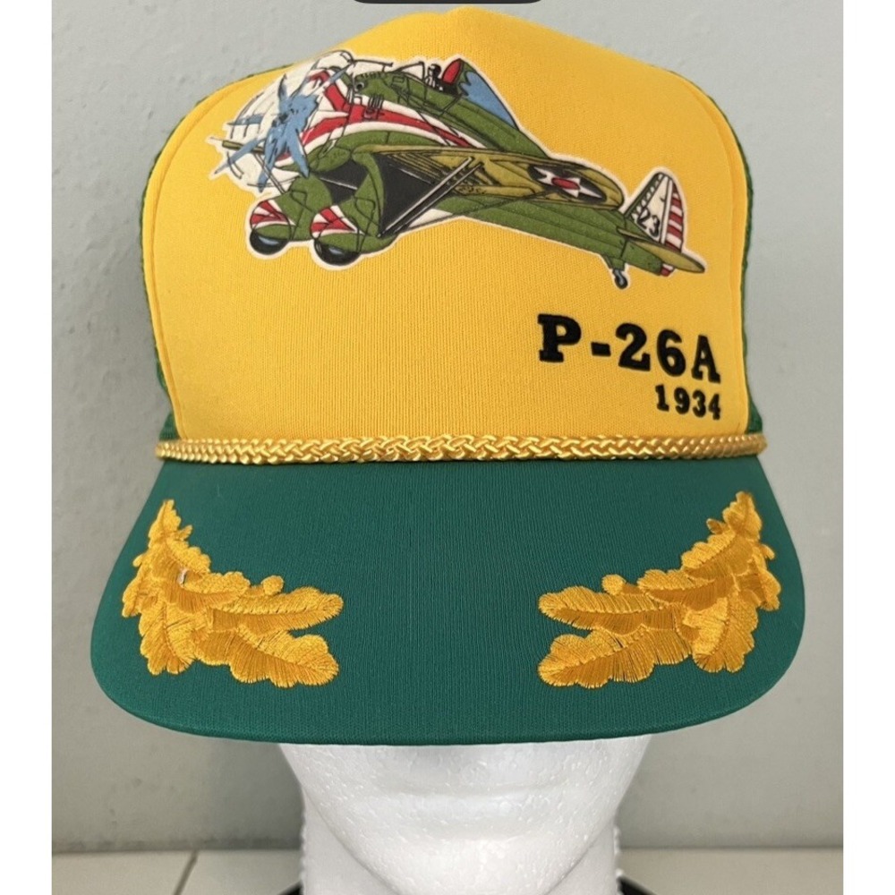 Vintage San Sun P-26A 1934 Peashooter Plane Laurel Leaf SnapBack Hat Military